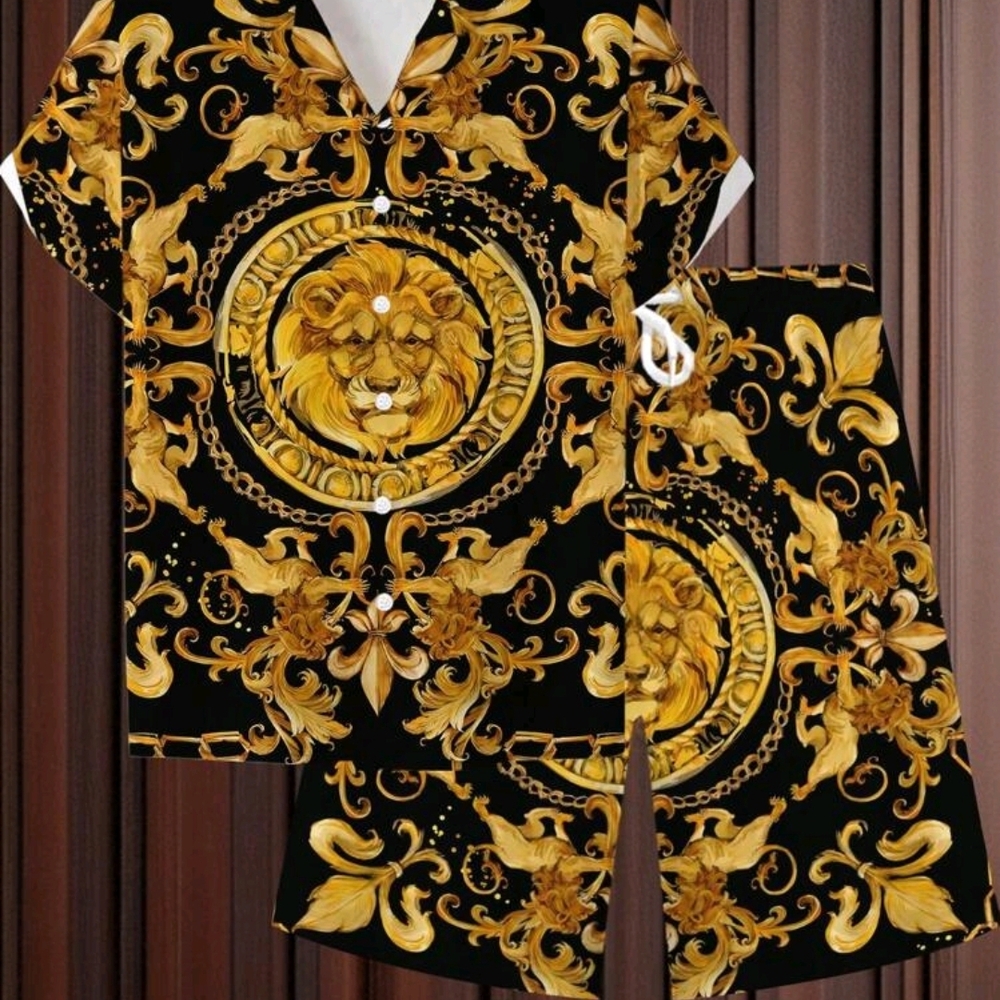 Black & Gold Lion Print Kids Pajama Set